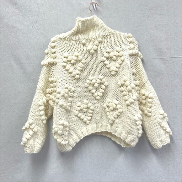 Chicwish Knit Your Love heart pom pom slouchy turtleneck sweater size S/M - Picture 4 of 15